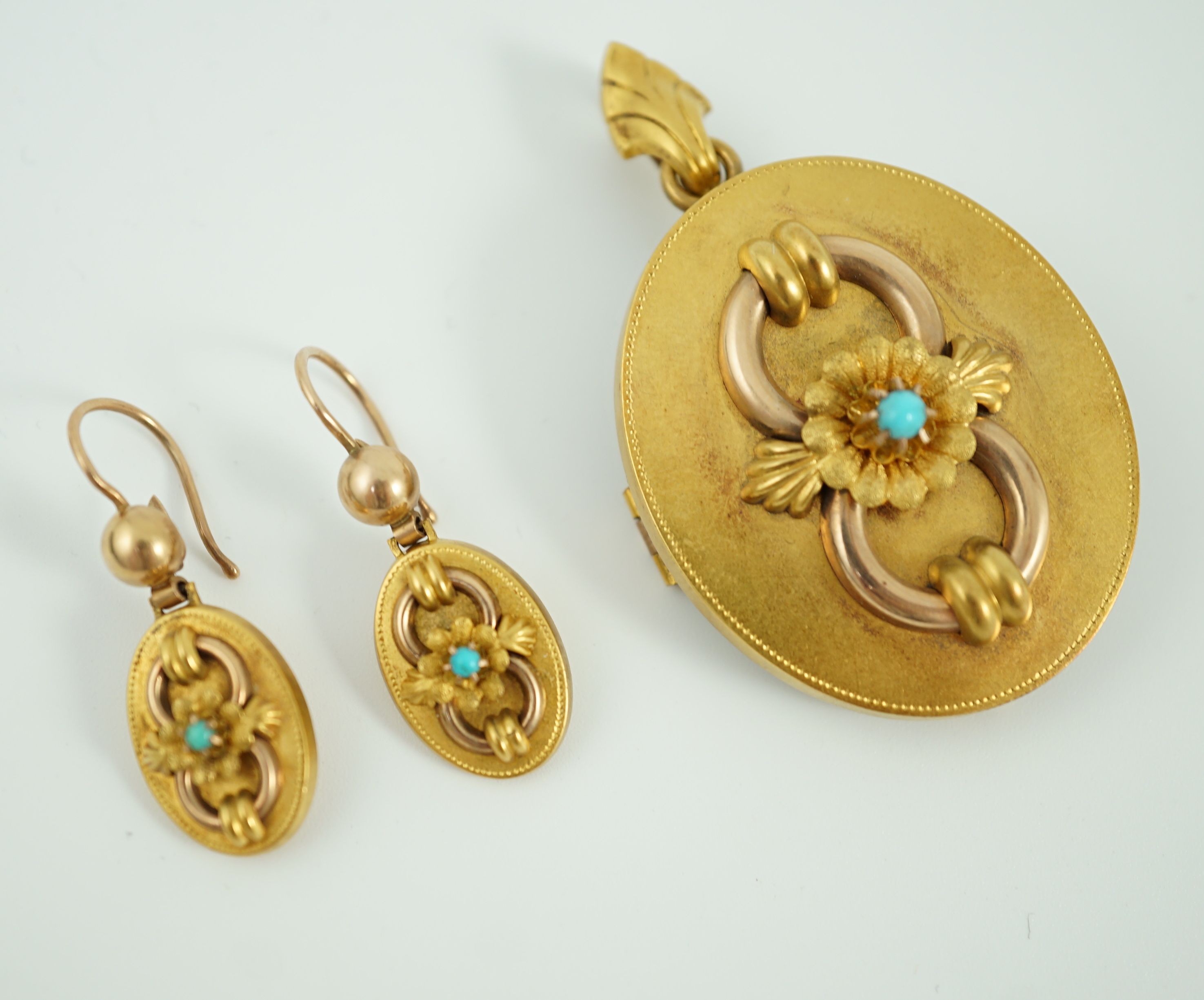 A late 19th century Austro-Hungarian 14k gold and turquoise set demi parure